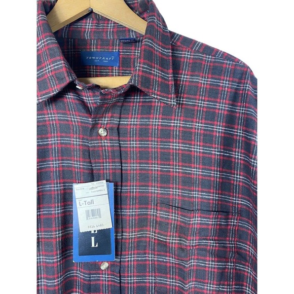 Towncraft Large Tall Flannel Shirt Mens NEW Dark Brown Red Plaid Tartan LT - Picture 5 of 9